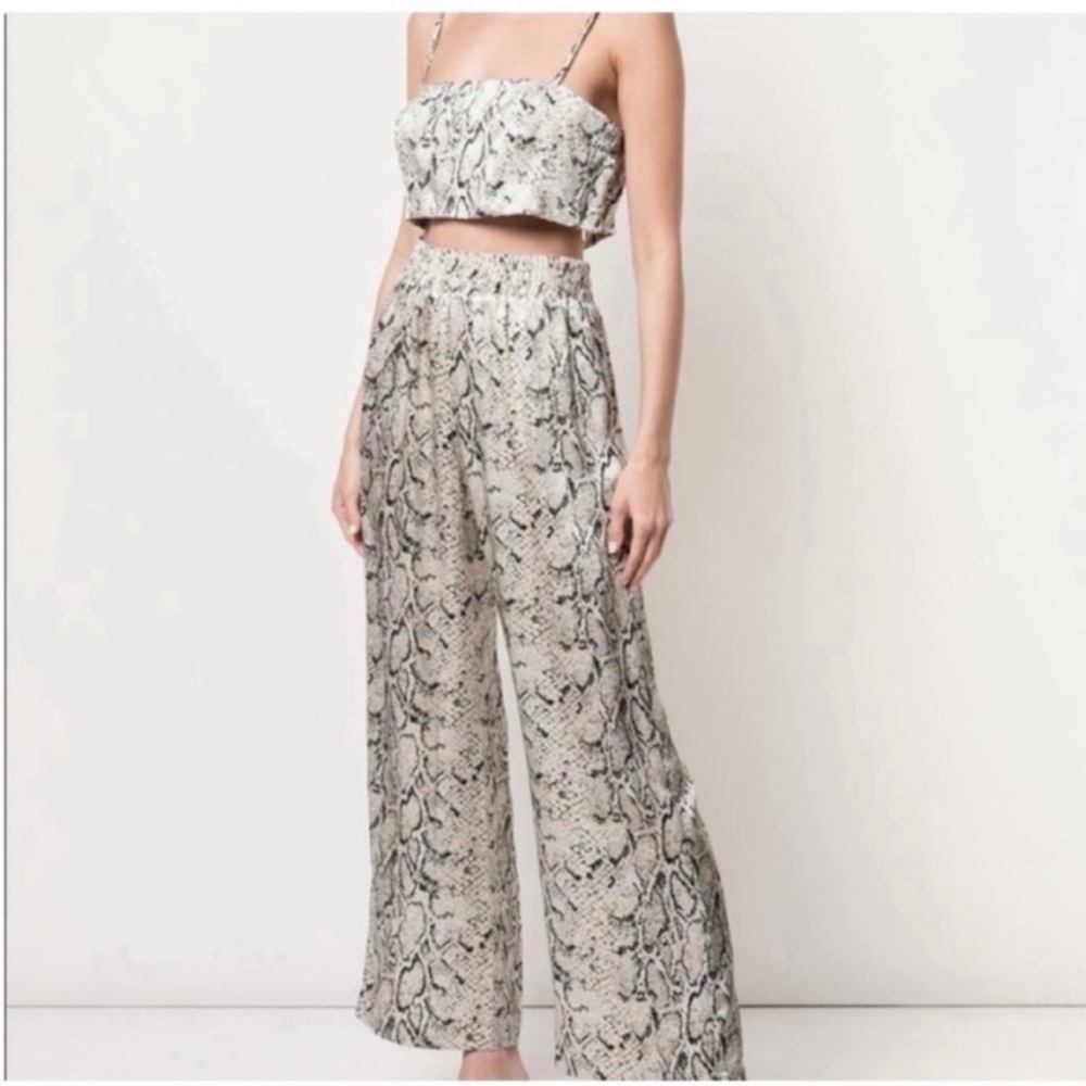 Reformation Sampson 100% silk snakeskin pant top set